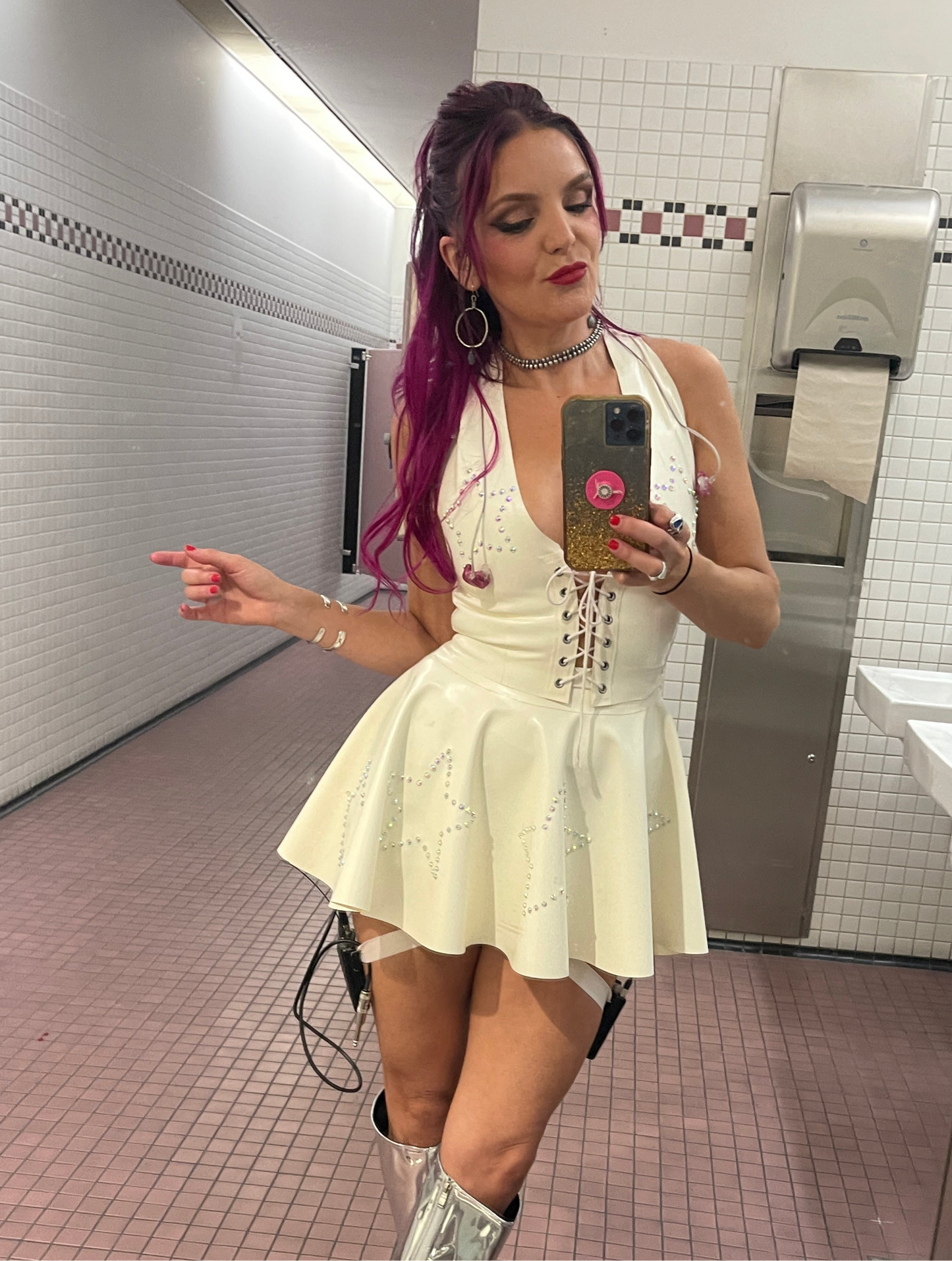 Rhinestone Star Lace Up Top and Circle Skirt