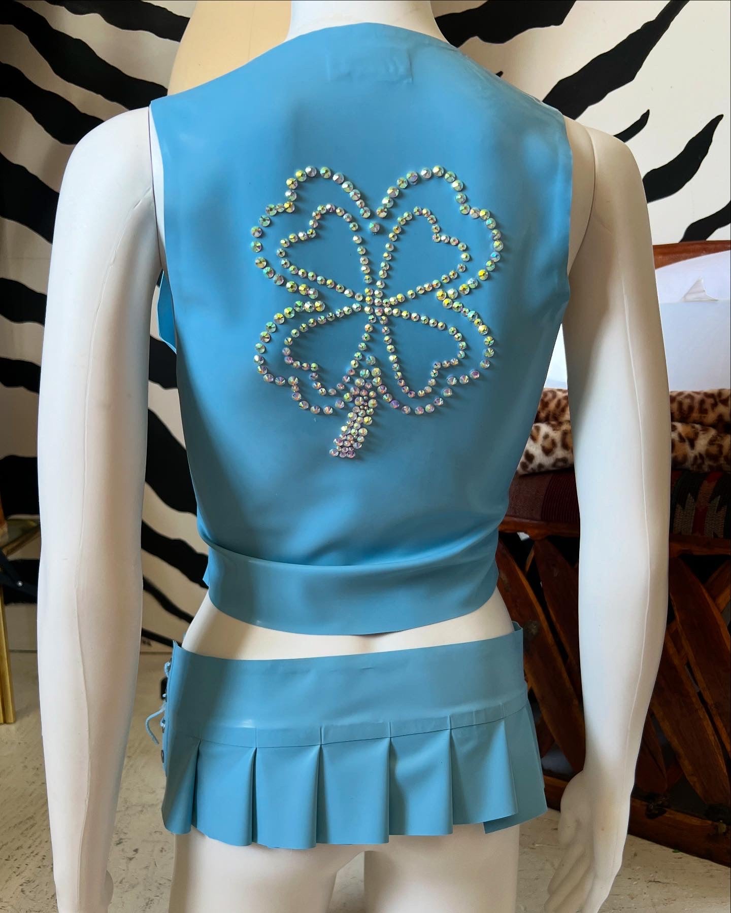 Four Leaf Clover Rhinestone Vest & Micro Kilt