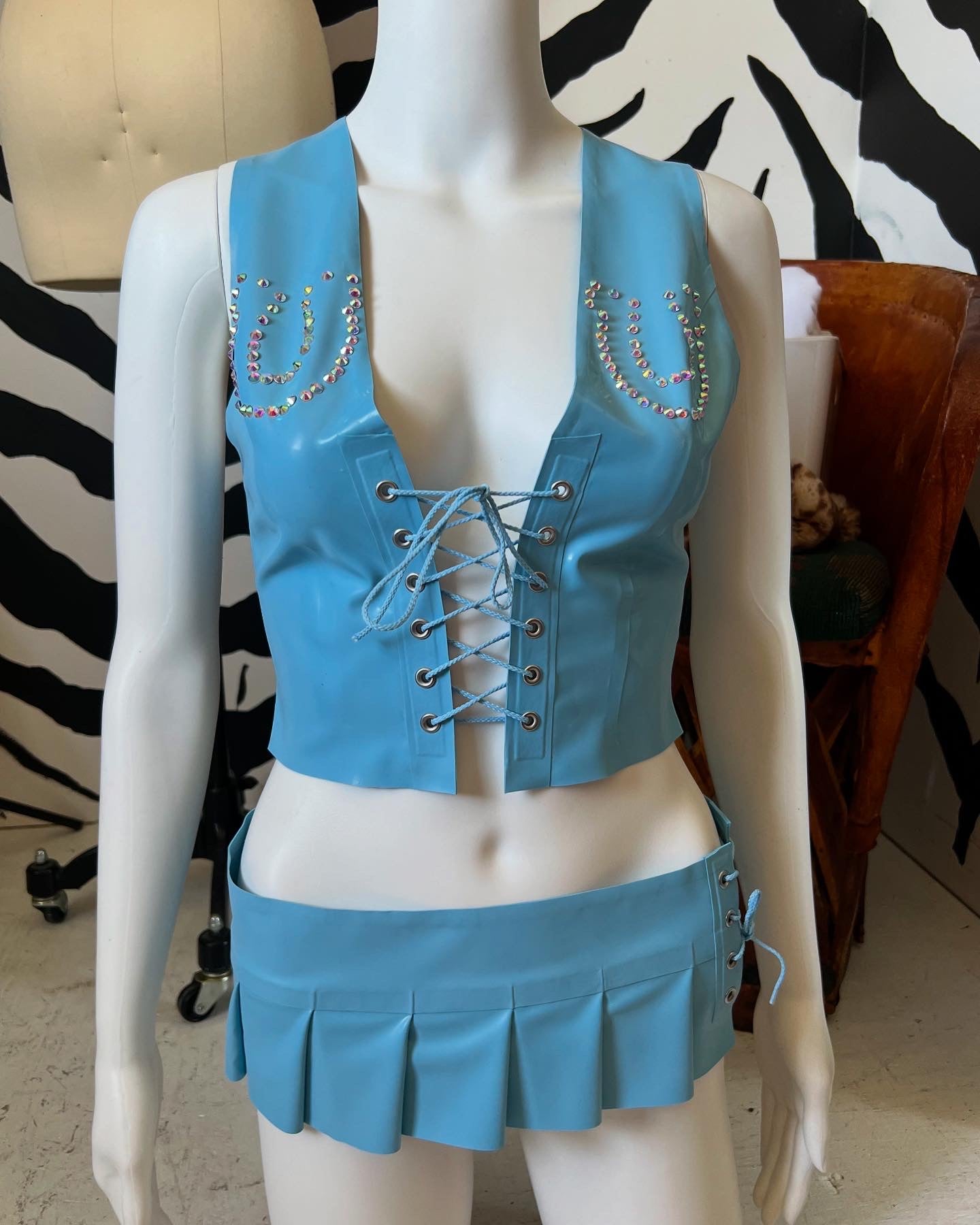Four Leaf Clover Rhinestone Vest & Micro Kilt