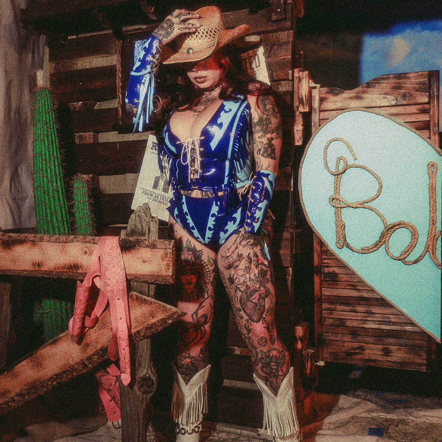 Baby's Saloon Western Cowboy Latex Lace Up Fringe Hotpants
