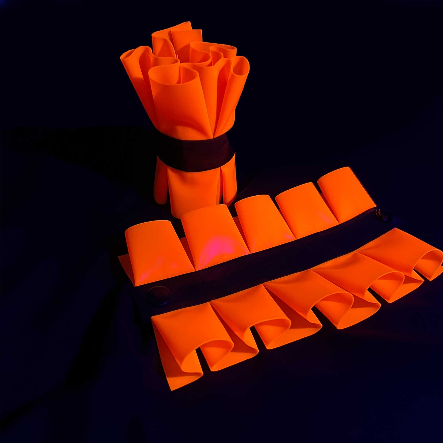Neon Orange Halloween Latex Wrist Cuffs - READY TO SHIP