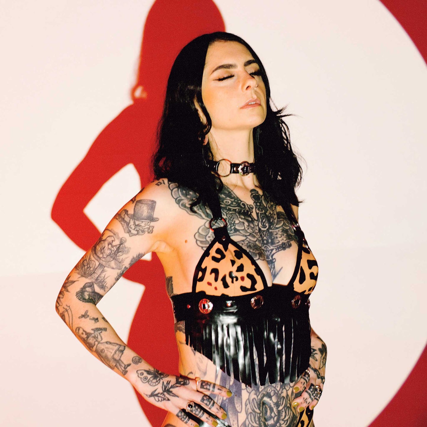 Leopard Print Latex Fringe and Concho Bra (Made to Order)