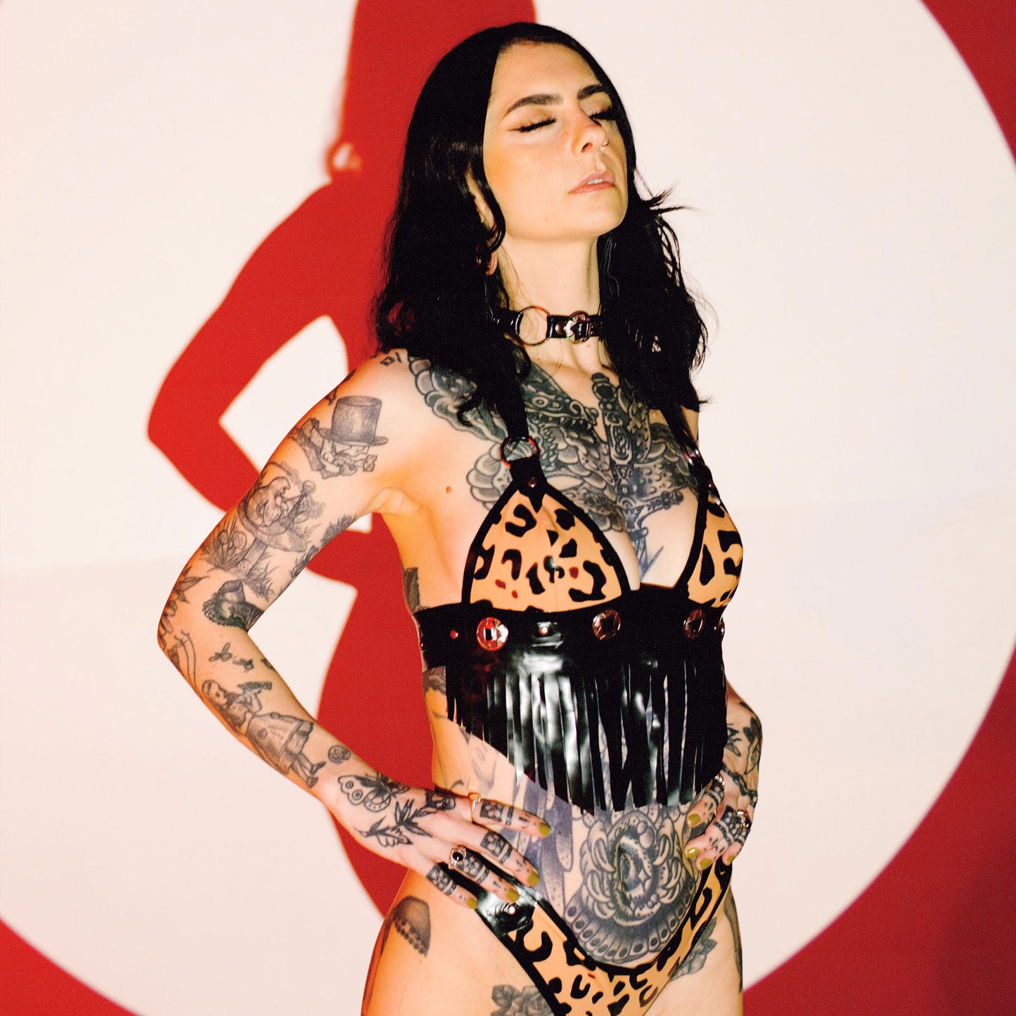 Printed Latex Concho & Fringe Top and Thong Set (Made to Order)