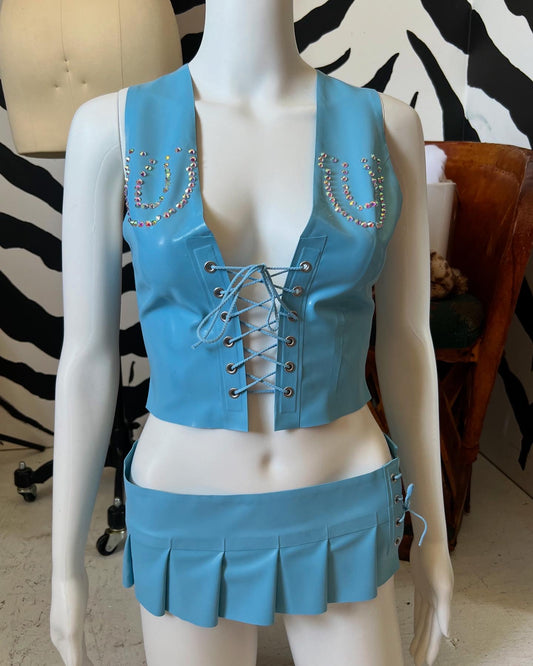 Four Leaf Clover Rhinestone Vest & Micro Kilt