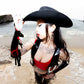 Latex Horseshoe & Heart Applique Vest, Crop Top, Thong, Fringe Gloves and Flared Chaps Set