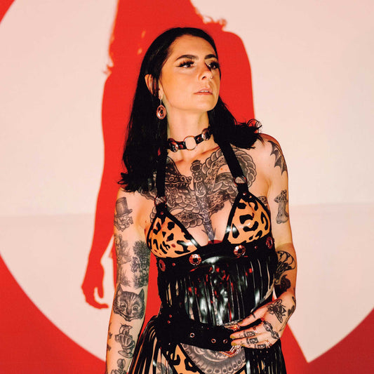 Leopard Print Latex Fringe and Concho Bra (Made to Order)