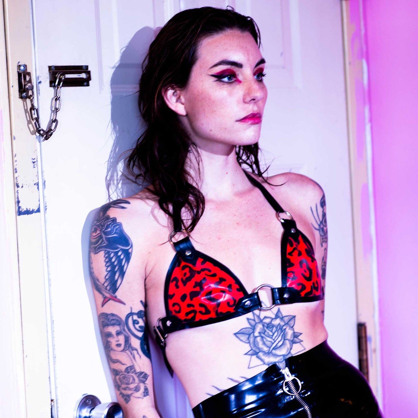 Leopard Print Latex O-Ring Bra (Made to Order)