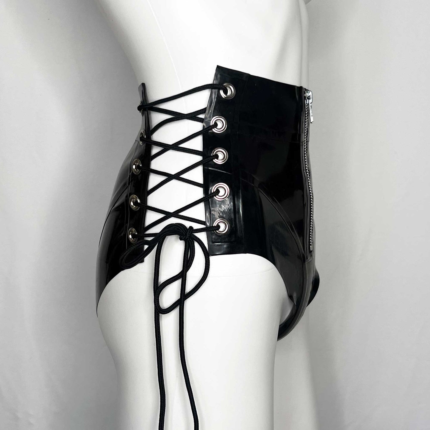 High Rise Side Lace-Up Latex Hotpants
