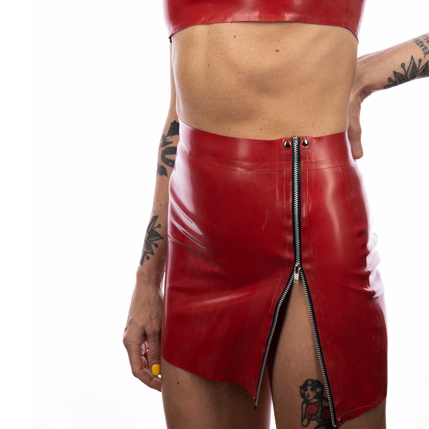 Red Latex Zipper Skirt